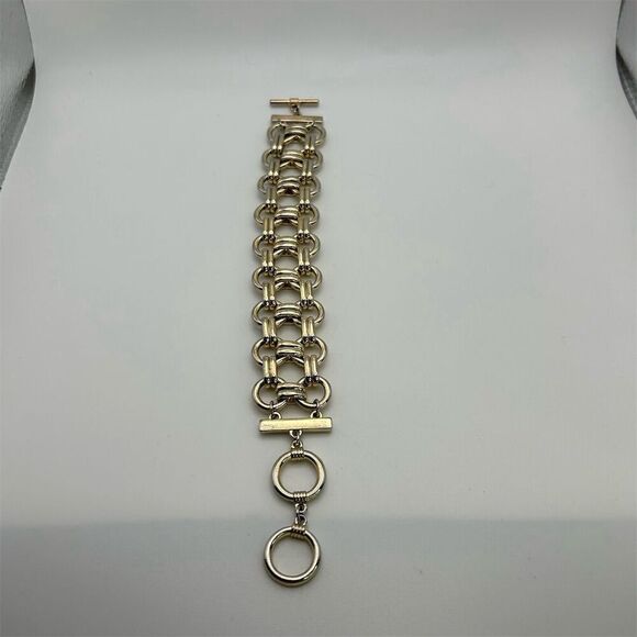 Premier Designs Chunky Gold Tone Chain Link Bracelet 8.5" Adjustable Toggle - Picture 8 of 10